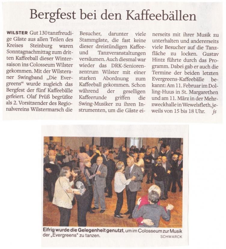 Bergfest bei den Kaffeeb&auml;llen, sh:z / Wilstersche Zeitung, 16.01.2018