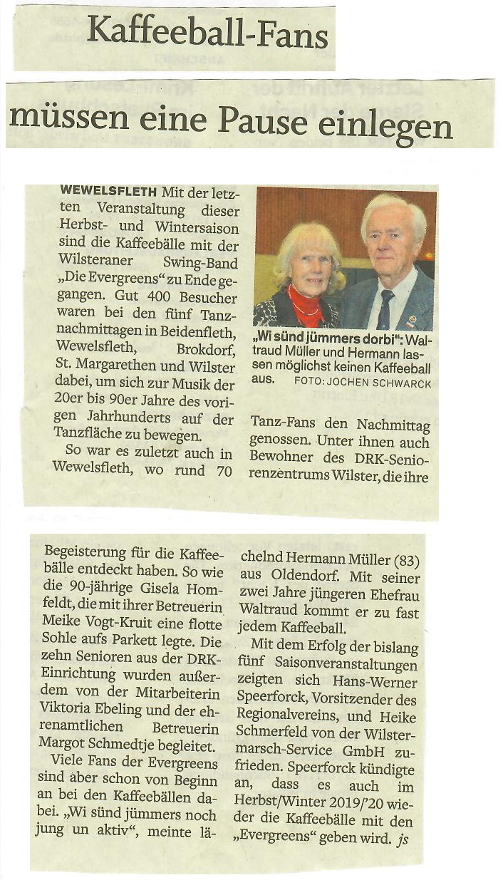 Kaffeeball-Fans m&uuml;ssen eine Pause einlegen, sh:z / Wilstersche Zeitung, 20.